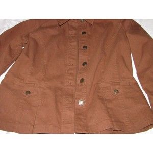 Brown Shirt Women Christopher & Banks Sz L Long Sleeve Metal Buttons Pockets